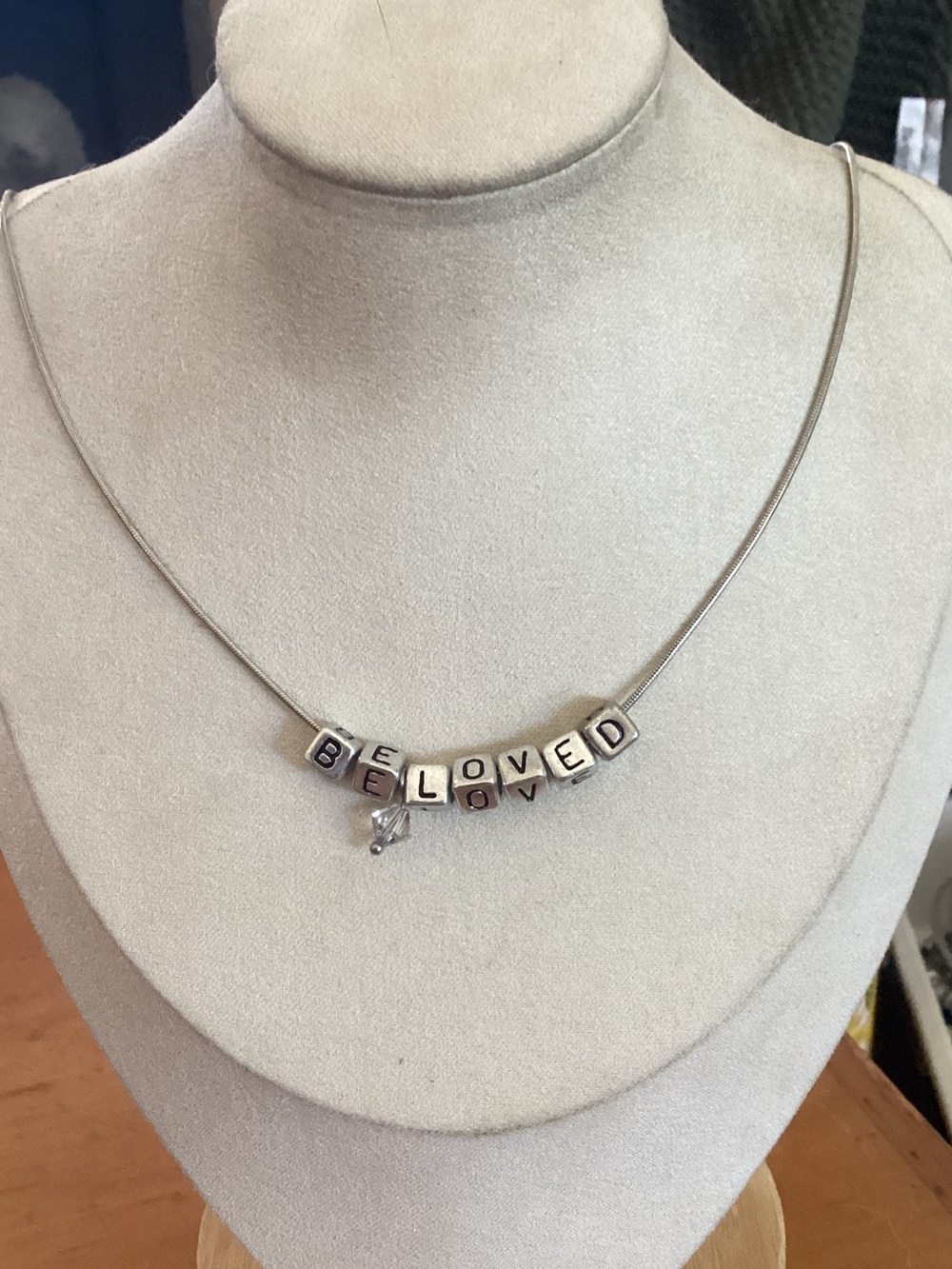& Other Stories Silver 'BELOVED' Letter Bead Necklace with Crystal Charm